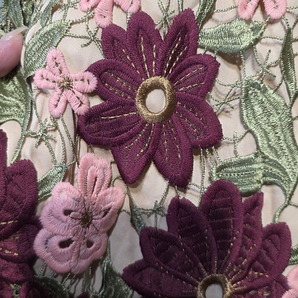 Just Me Burgundy and Pink Floral Midi Dress New In Poly Bag Small PTP 17 - Picture 4 of 5